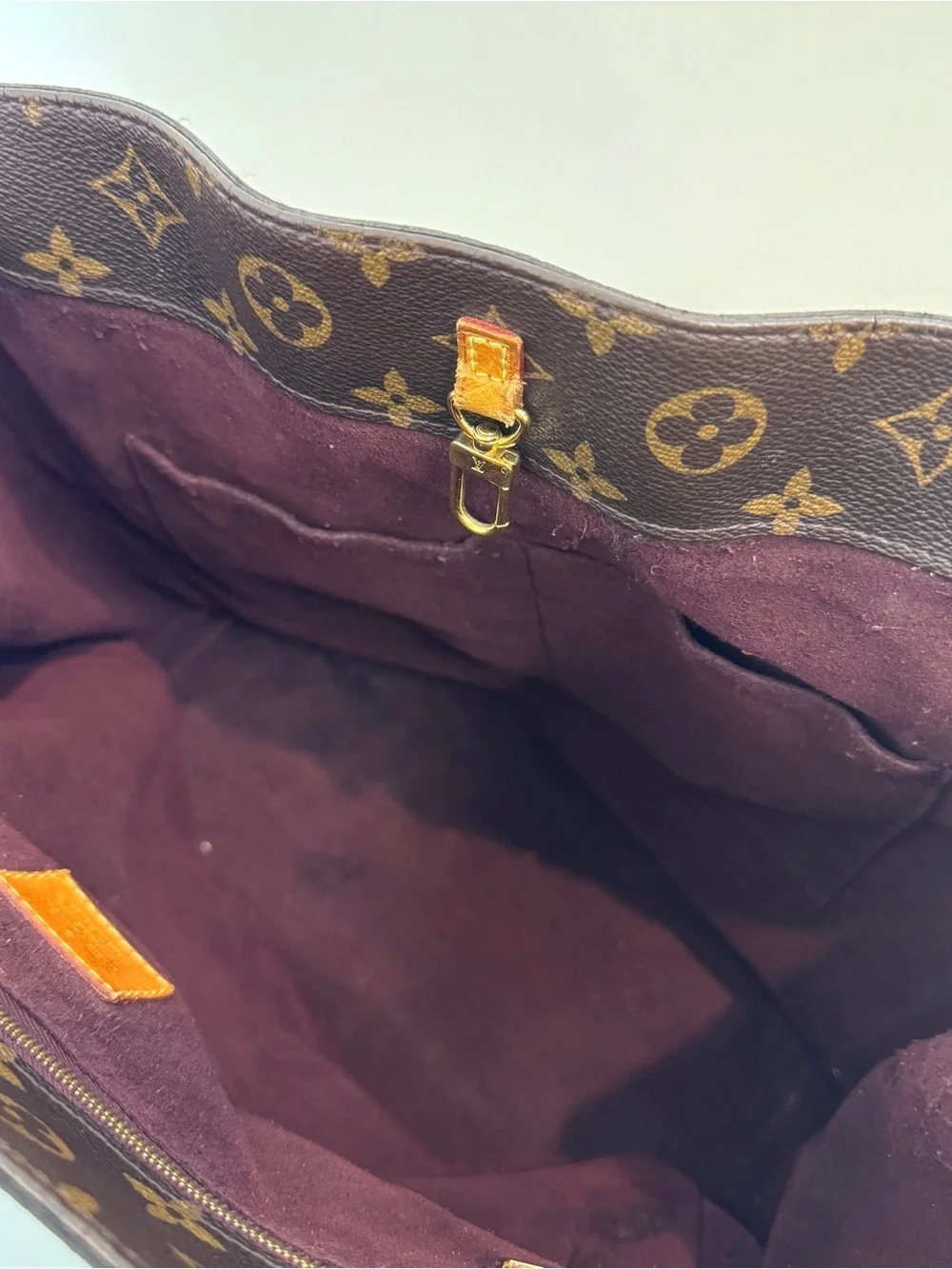 Louis Vuitton Brown Tan Monogram Voltaire Leather Trim Shoulder Bag Tote LV Zip